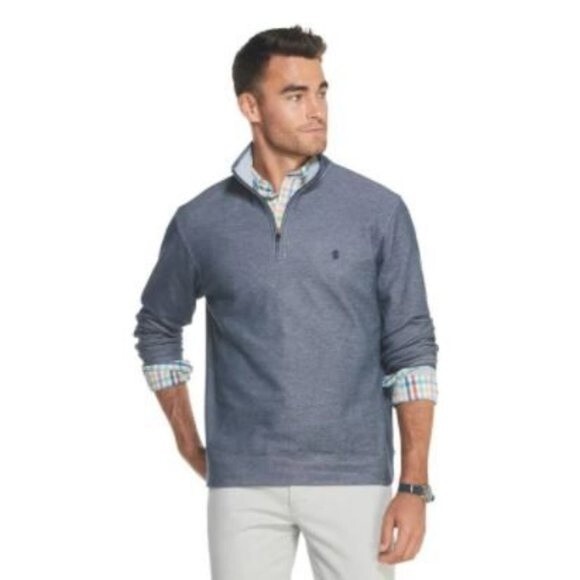 IZOD Pullover Sweater Men Medium Saltwater Relaxed Classics Quarter Zip M - Picture 1 of 6